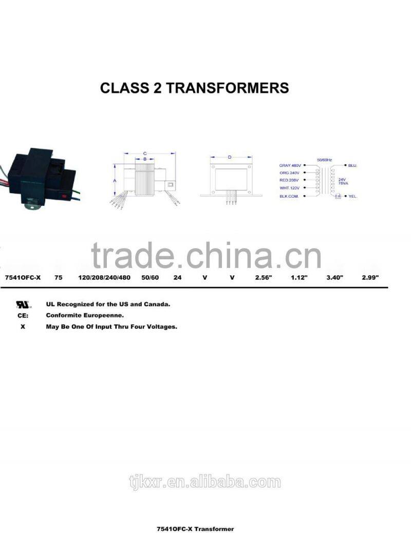 UL cul approved 5VA 24V control transformer class 2 , with 2-year product warranty and life insurance liability