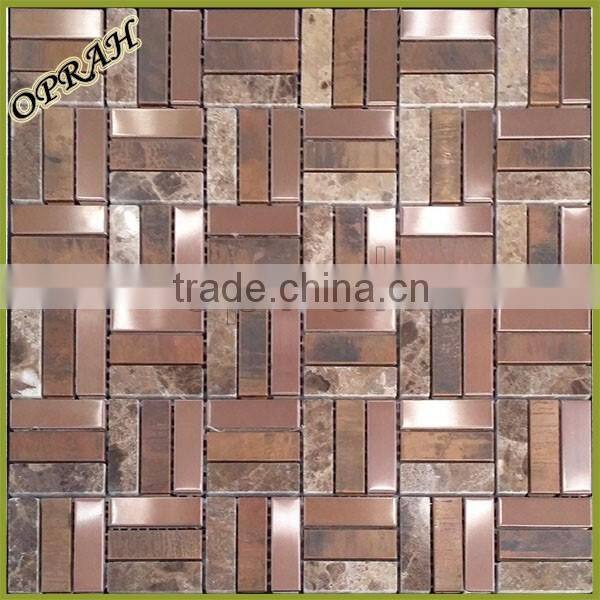 cooper metal strip mix marble stone kitchen wall mosaic tile