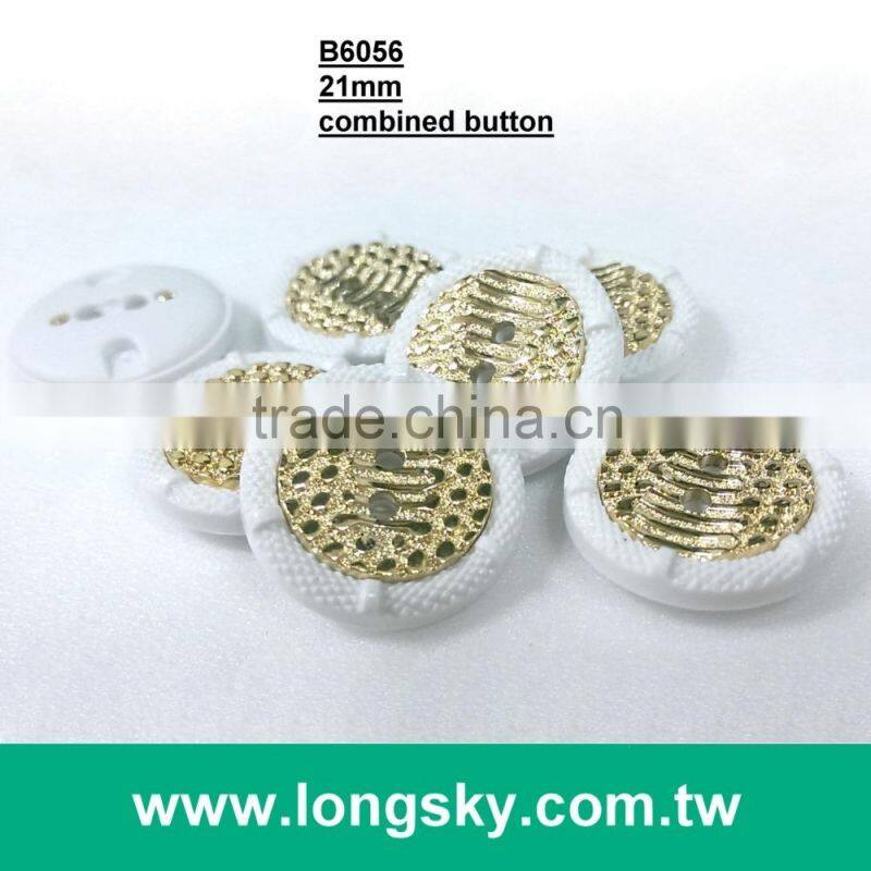 (#B6057) two holes gold plating white rim two parts assembled white garment plastic button