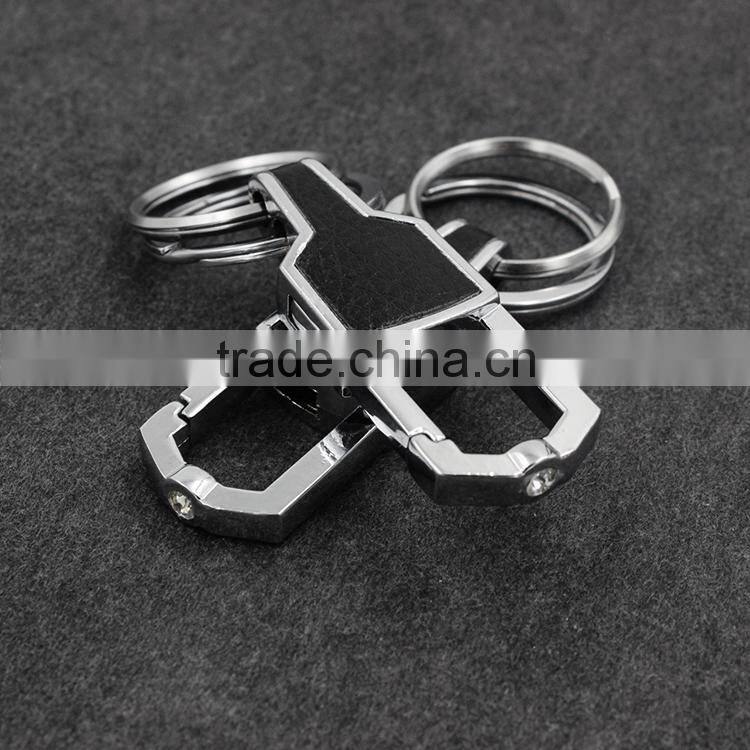 ss>>2015 high quality alloy metal leather fashion men double rings car Key Chains/