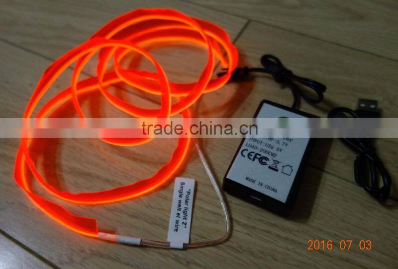 AAX2PCS Battery Clothing fabrics decorate "Polar light 2"2.3mm Single welt in center Orange EL WIRE