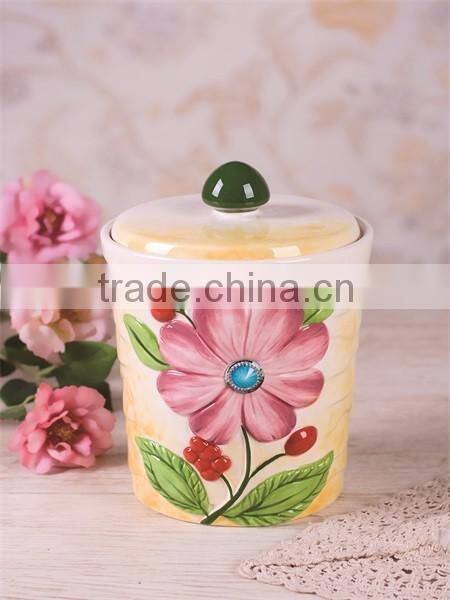 Wholesale Flower Embossed Ceramic Kitchen Food Storage Containers with Lid
