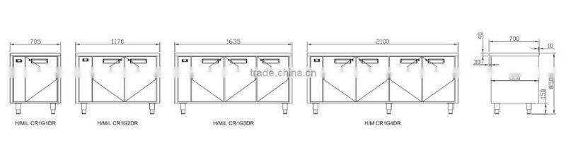 4 Doors 1/1 GN High Temperature Spilt Type Refrigerated Counter