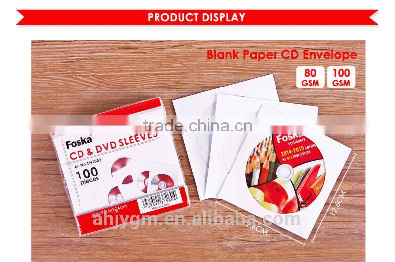 Hot Sale 80/100 GSM Paper White with Window CD Sleeve /CD Bag/CD Case