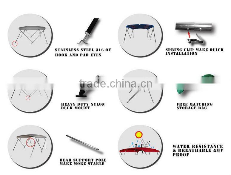 3 bow universal waterproof bimini boat tops with rear support poles