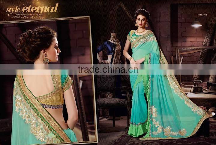 Sea Green Georgette On Net Lehenga Saree
