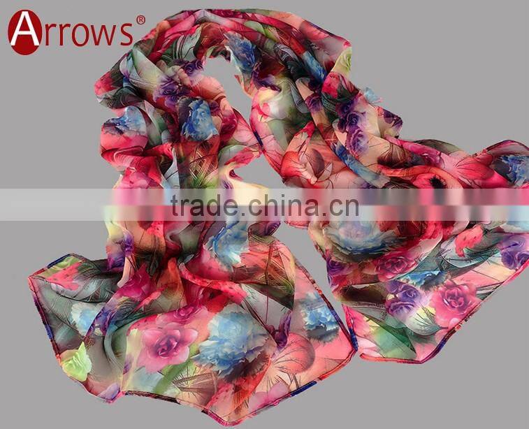 100% Polyster Chiffon Stole Scarf and Shawls for Sexy Ladies Girls Women Floral Check Printed Pattern
