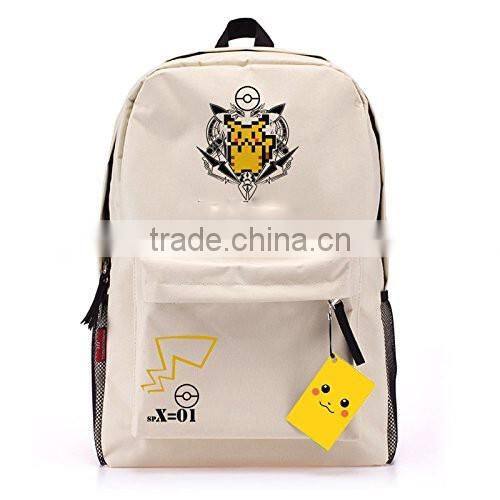 Japanese Anime Pokemon Casual/Travel Backpack Cream-colored Cute Pikachu Bookbag Laptop Bag Canvas Rucksack for Teens (YX-Z014)