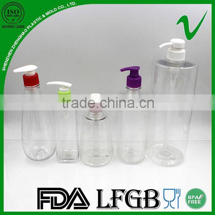 100% new material clear custom shampoo bottle with pump cleaning liquid bottle