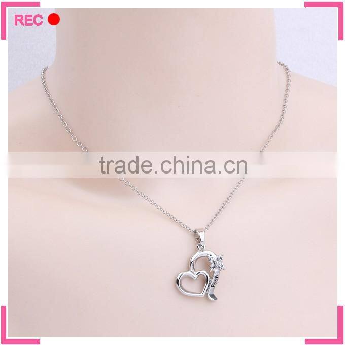 Dainty necklace for lovers, heart pendant imitate silver plated necklace