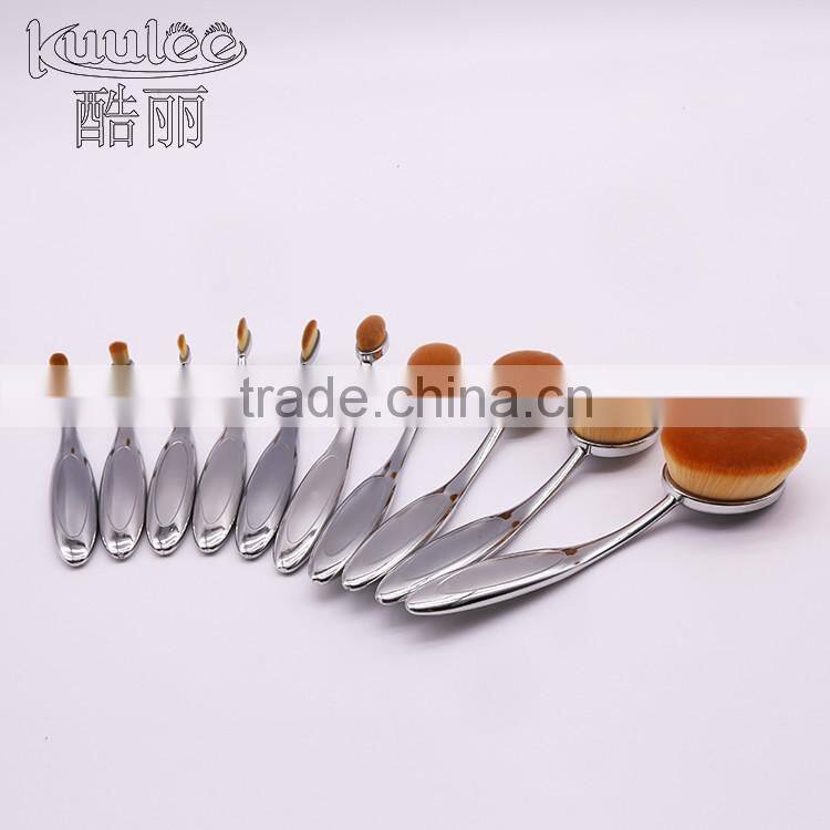 Professional cosmetic gold 10pcs makeup oval brush set with retail box