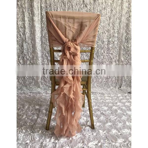 Fashionable design cheap pink chiffon ruffled wedding chair covers