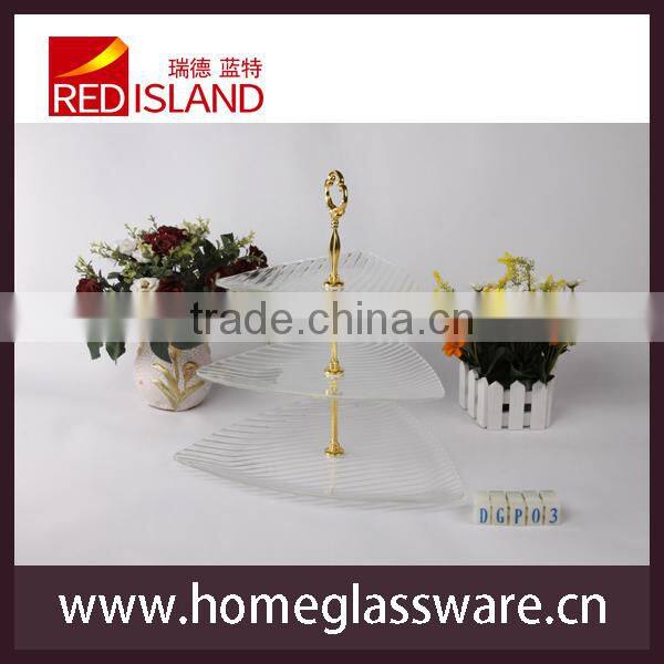 3-tier triangle tempered glass plate with handle