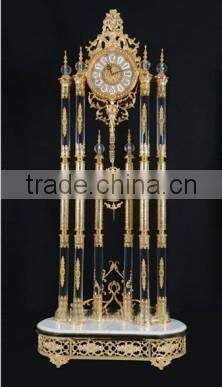 Gold Gilt Brass Mounted Grandfather Floor Clock with Crystal Column, 24K Gold Plated Floor Clock