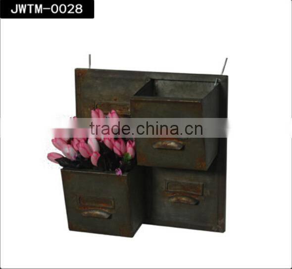 2 pockets shabby chic metal wall hanging planter for garden