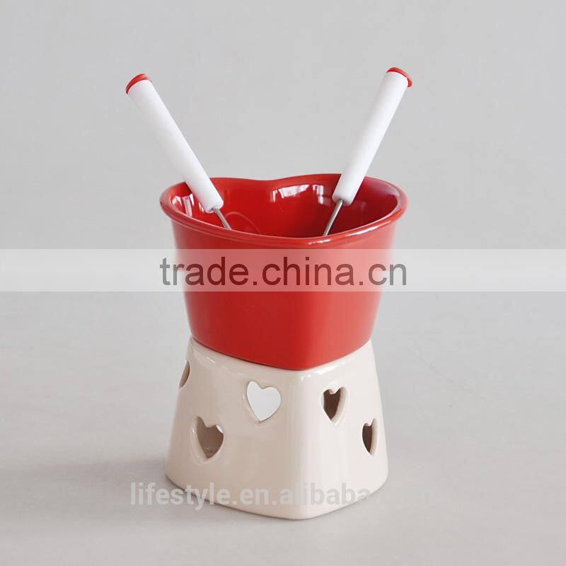 Solid Choclate Fondue Set With Heart Shape