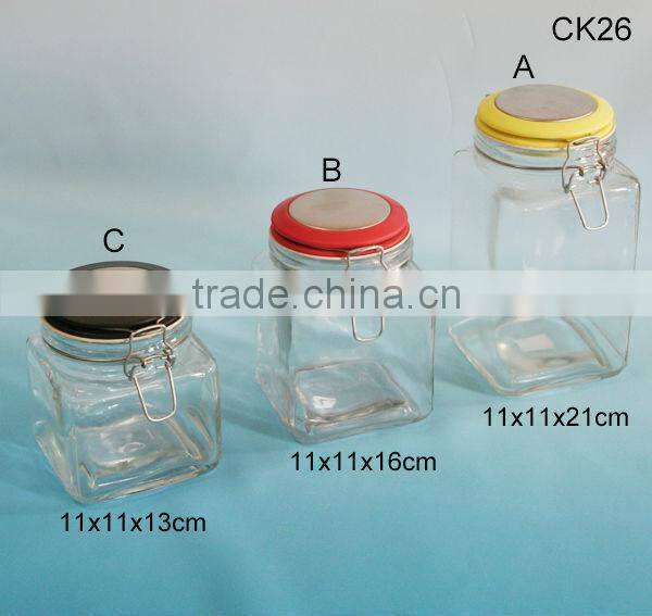 wholesale square airtight glass jar with lid/glass cookie jar