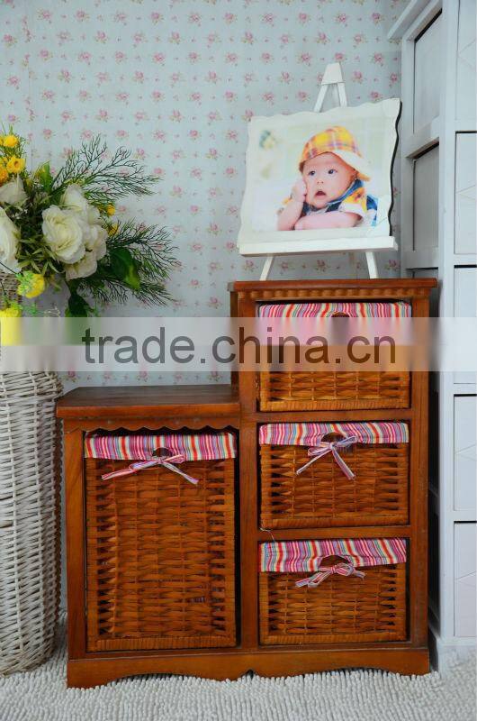 2015 popualr Wooden cabinet with wicker drawers