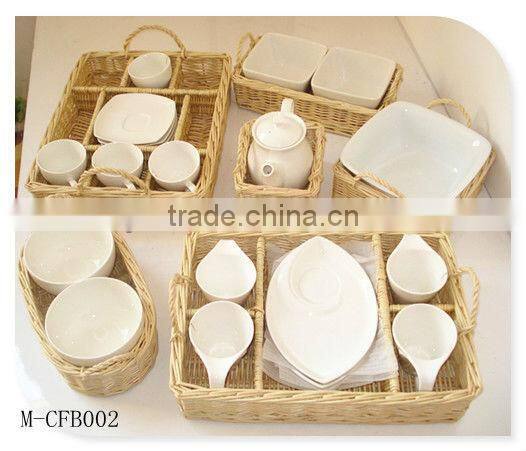 Exquisite rectangle wicker coffee cup basket with swing handle