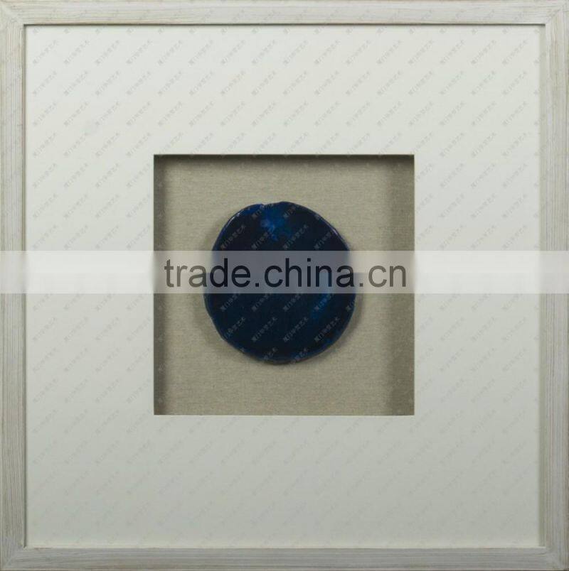 2017 White Wooden Frame Shadow Box Wall Art with Blue Agate Stone