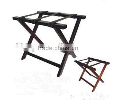 Hotel folding wooden luggage rack with PU leather strips