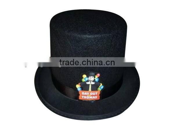 2017 new fashion products custom black wool felt slash top hat for sale with ribbon day out Thomas made in china
