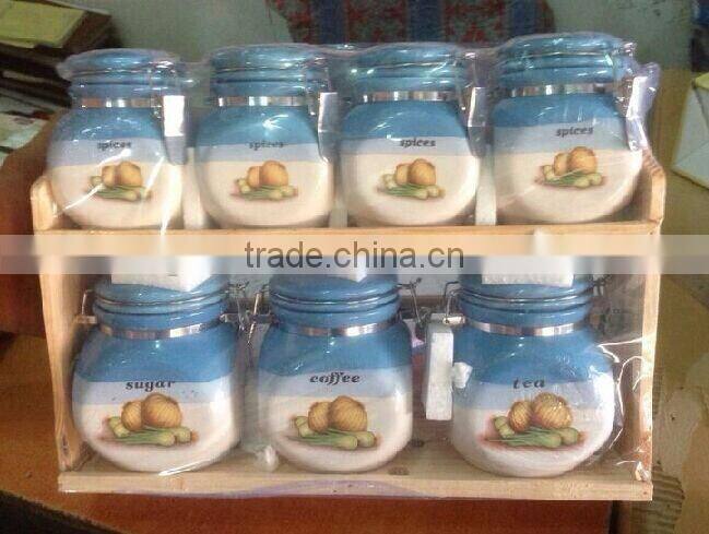 Strawberry Design 4pcs Ceramic Spice Jar With Wooden Rack