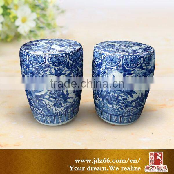 Peach painted blue and white style excellent quality antique porcelain stool