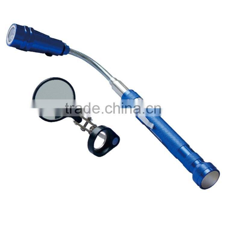 Telescoping magnetic flashlight with mirror