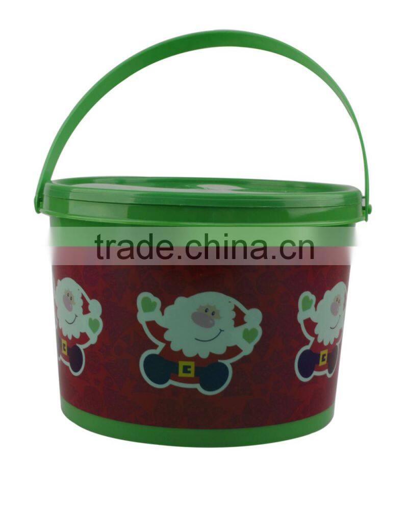 Santa Claus Pattern PP Inexpensive Plastic Bucket With Handle