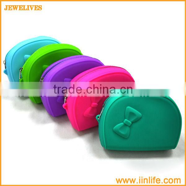 Colorful Bowknot Rubber Silicone Pouch Purse Wallet Glasses Cellphone Cosmetic Coin Bag Case