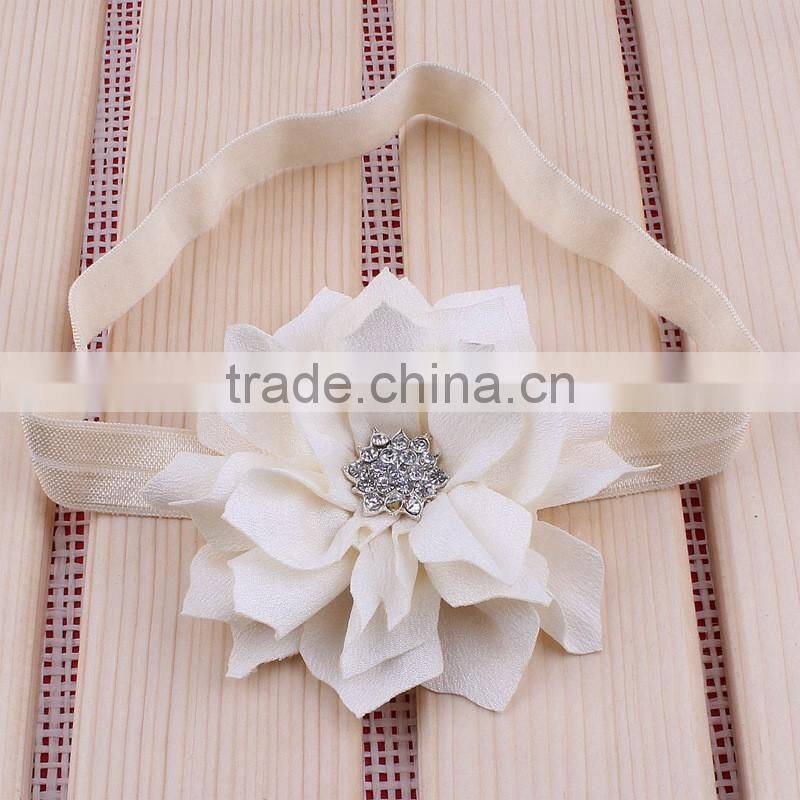 fabric flower headband with rhinestone in center for kids hair accessories