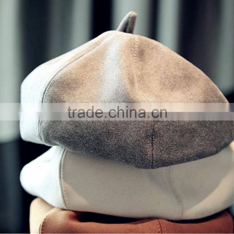 Small pure and fresh and joker pure color faux suede painter cap buds berets