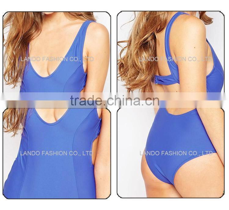100% polyester Blue color bodysuit ladies