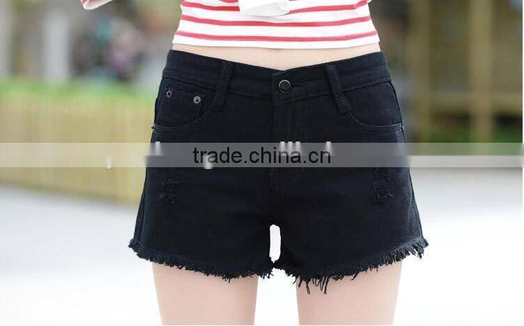 Hot sell Summer black elegant burrs denim women shorts
