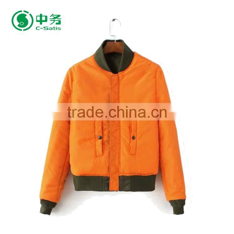 CIS 2017 New Fashion 100% Polyester Zipper Design Winter Women Black Varsity Bomber Jacket