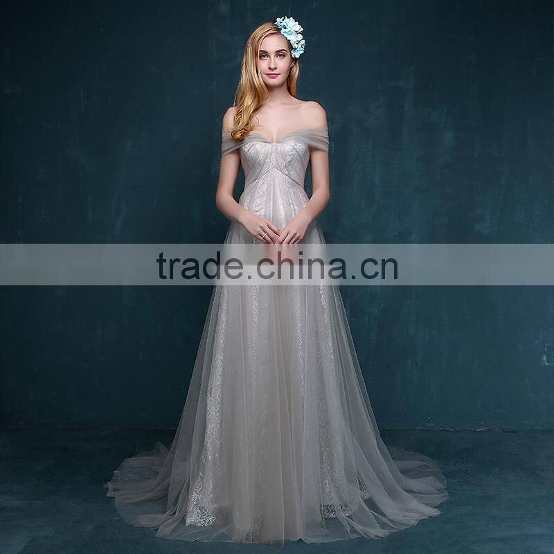 MGOO Long Grey Evening Dresses 2016 New Custom Prom Criss Cross Wonderland Tulle Party Dresses 2253