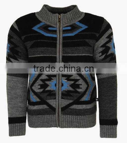Full pattern cool zip up baby boy wool cardigan sweater