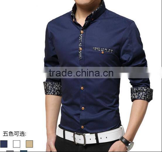 100% Mercerized cotton mens shirts with printed patchwork design wash and wear dress shirts long sleeve dress shirt