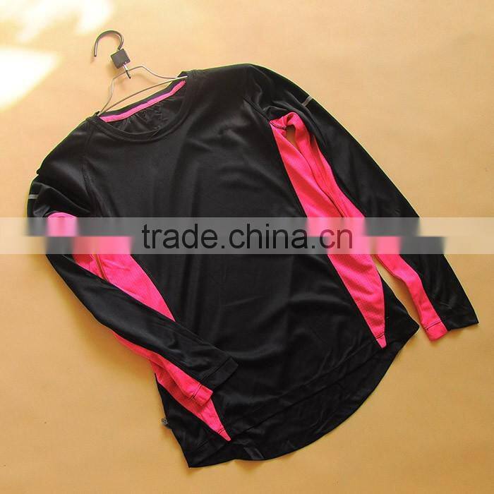 OEM Custom Ladies Sports Elastic Long Sleeve T Shirt 2016