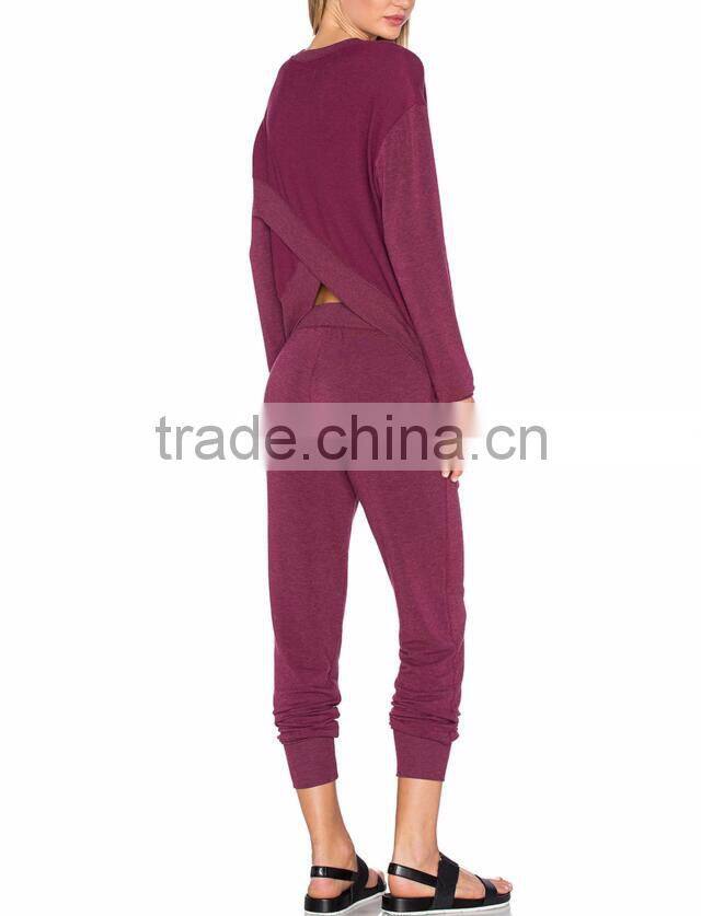 2017 Wholesale elastic waist slant pockets sweat pants for women jogger pants