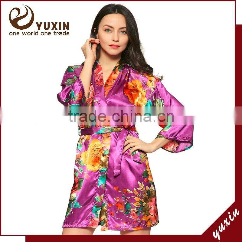 Wholesales Silk Keen Length Floral bath robe /Plain Bridesmaid Robe FR0101