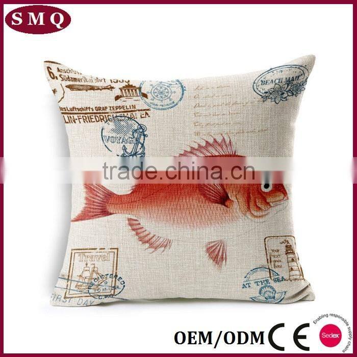 wholesale printing custom fish natural linen cushion cover