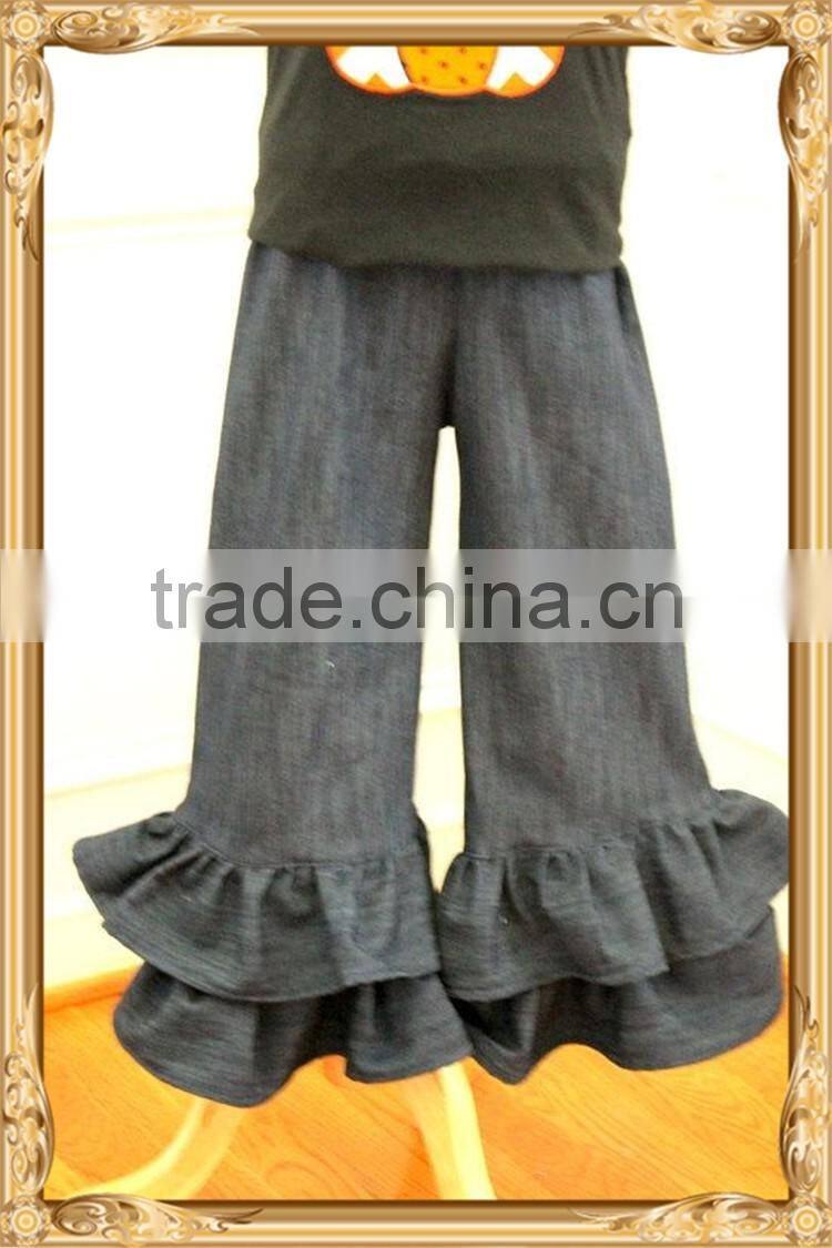 Persnickety denim pants baby girls double ruffle denim pants wholesale children's boutique clothing