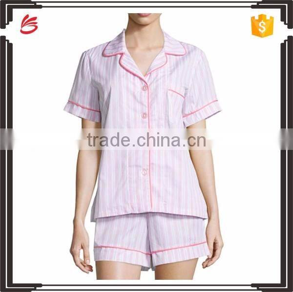 2017 Top design stripes solid wholesale cotton pajamas for summer