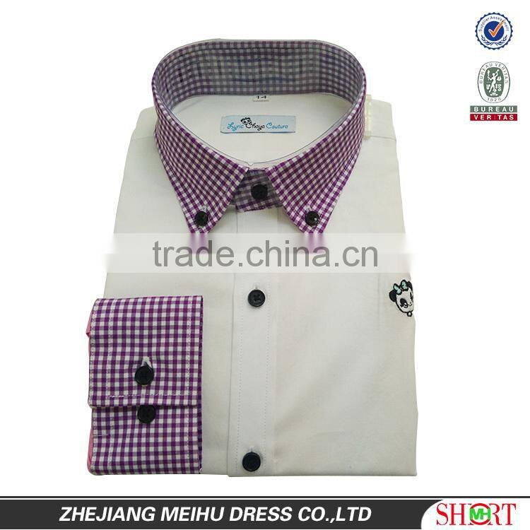 2016 Cute Design Custom Contrast Color Embroidered Boy Shirt , kid shirt