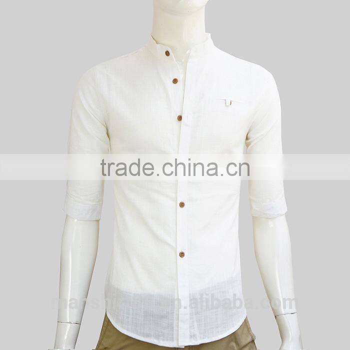 2016 latest design custom elegant sim fit mandarin collar linen shirt