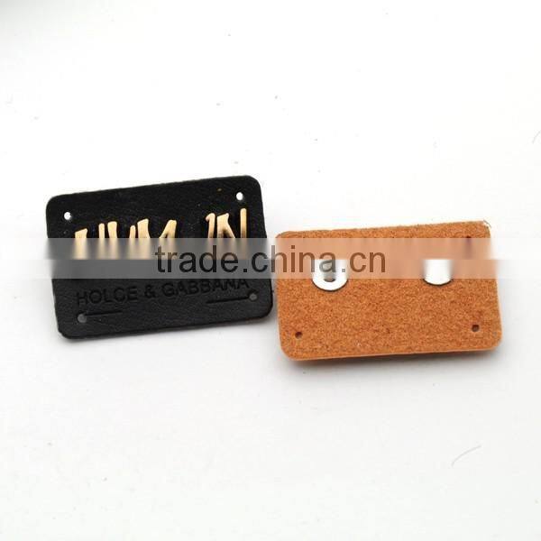 Black/brown PU leather sew on patches with matt bronze brush metal plates clothing label for jeans/jacket PLB-006