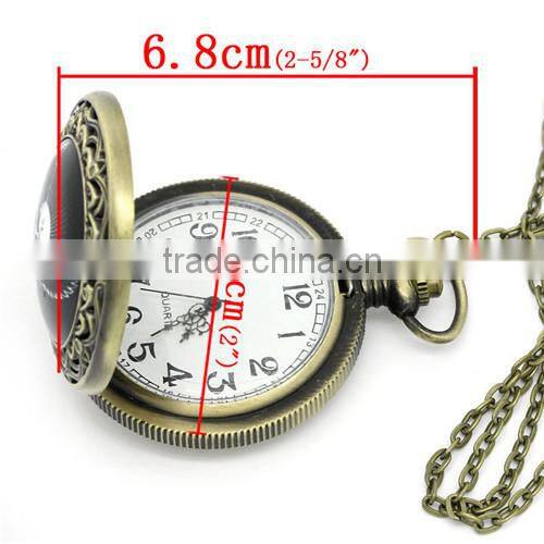 Round Antique Bronze Skull Pattern Halloween Battery Included Pocket Watches 73.5cm