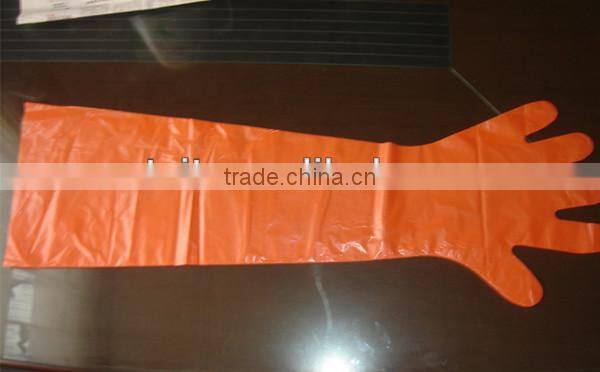 High quality Sanitary Disposable Long Sleeve Plastic Gloves for vet medical